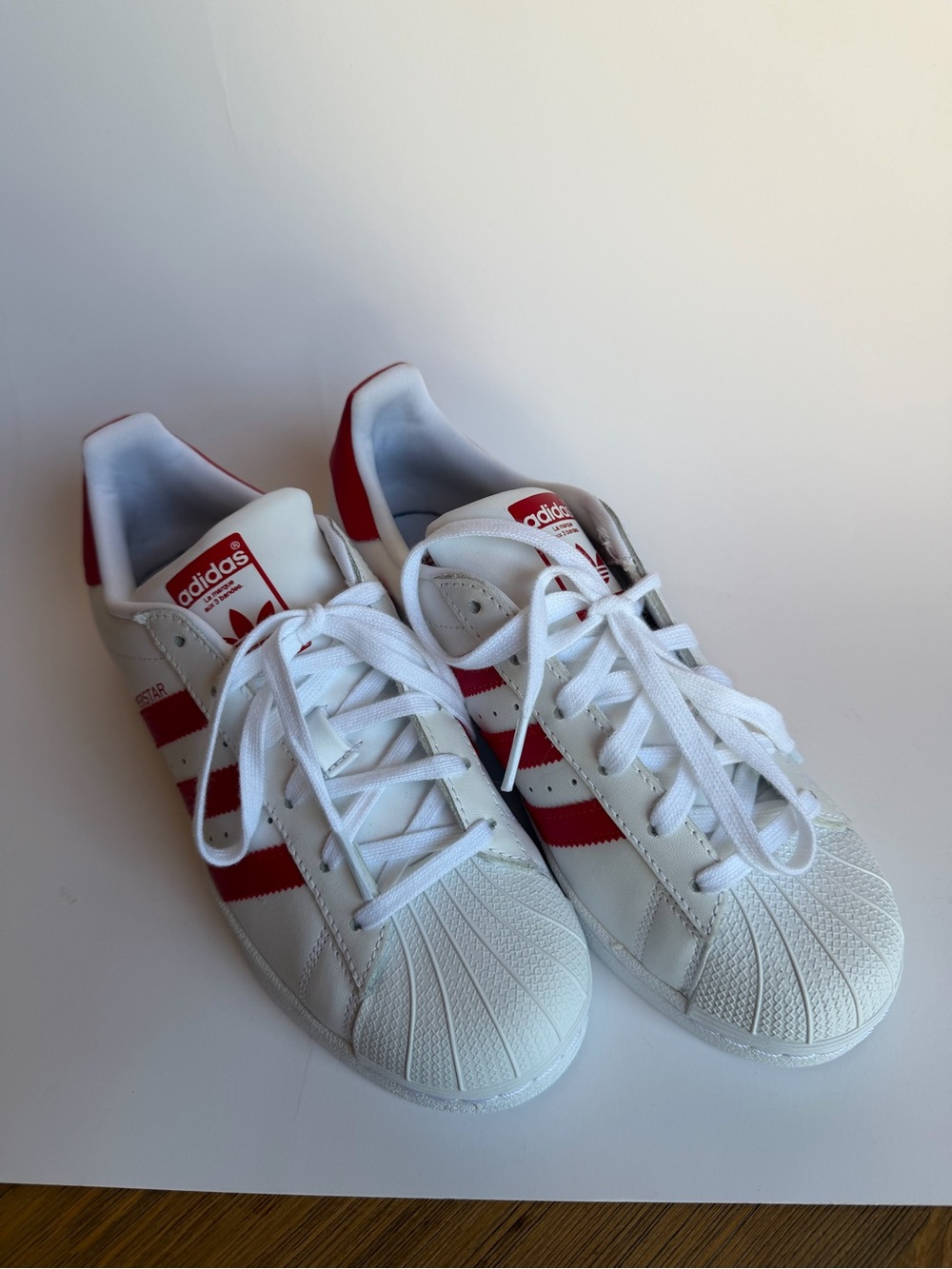 Adidas Superstar Kids Size 4 White Red Sneakers Approx Womans 6-6.5